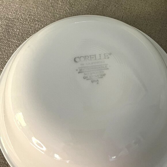 Corelle Set Of 7 White Bowl Dishware With Red & Green Stripe Rim - Picture 4 of 4